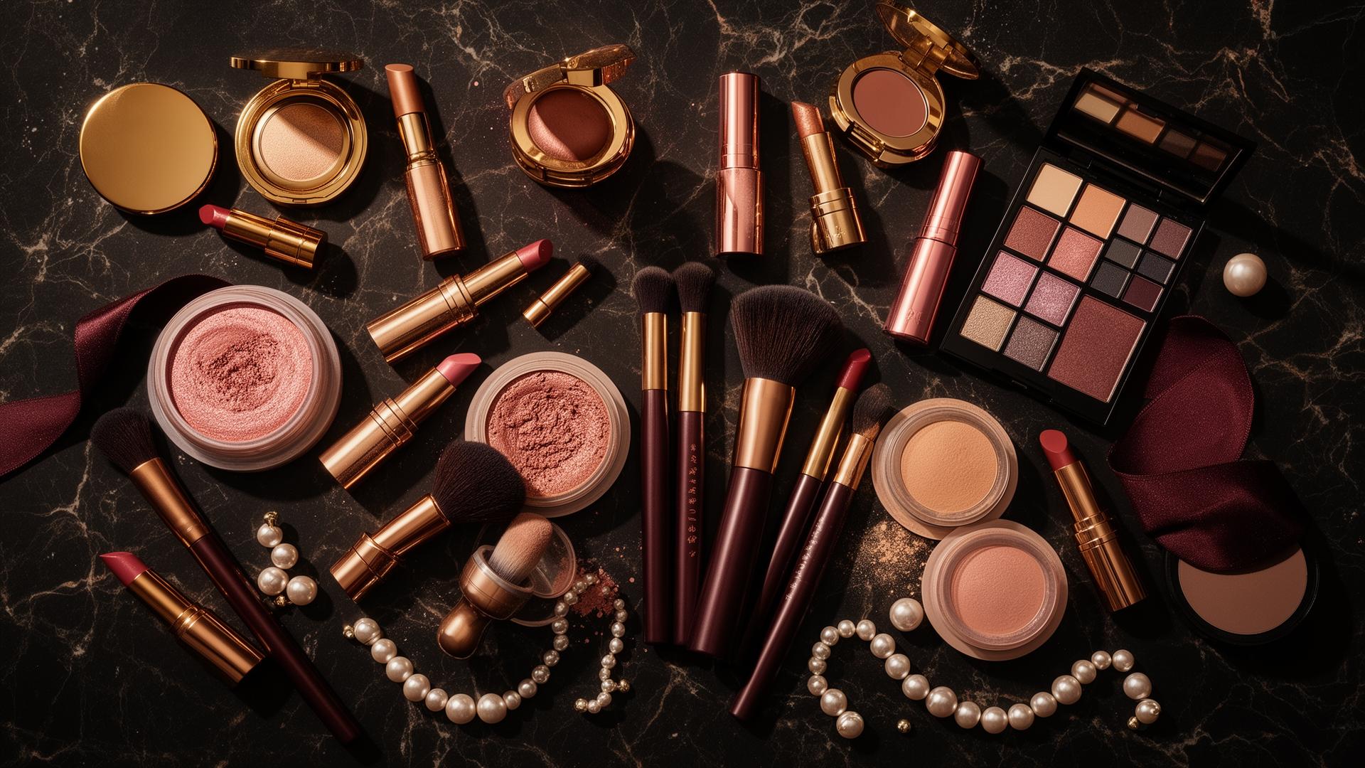 Luxury makeup flat-lay